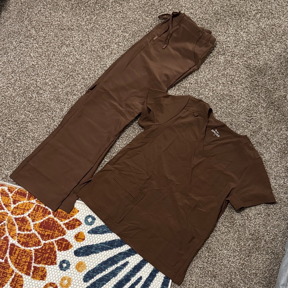 Brown Medical Scrub Set - Top & Pants